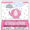 Pink Umbrellaphants Latex Baby Shower Balloons / Baby Girl x 8
