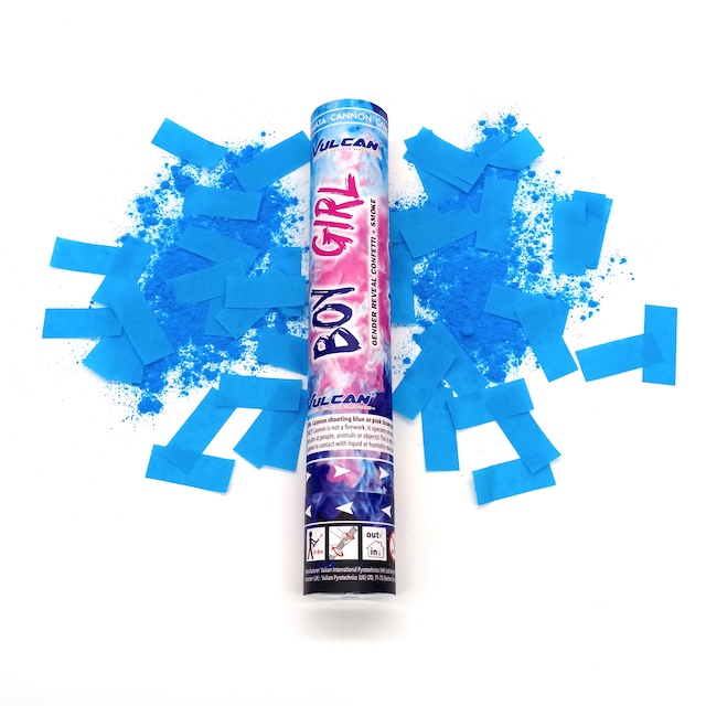 Gender Reveal Large 30cm Smoke + Confetti Cannon Blue - Party Experts