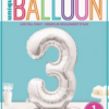 Giant Standing 30" Foil Balloon - Silver - Number 3 - Image 2