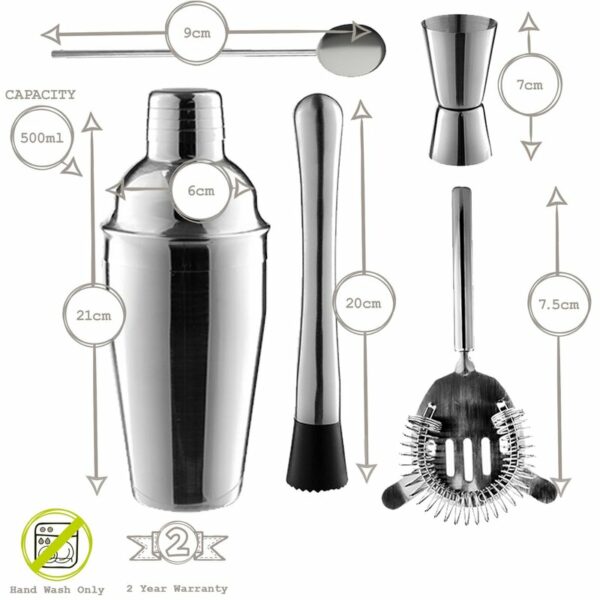Rink Drink 5 Piece Manhattan Cocktail Shaker Set - Silver - Image 6