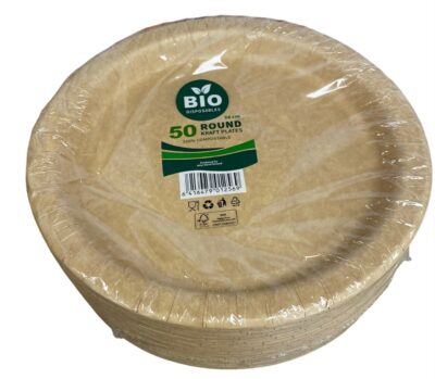 Bio Disposables 50 Round Kraft Plates 26cm (50pk)