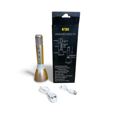 K068 Mini Karaoke Wireless Bluetooth Microphone with Mic Speaker   GOLD COLOUR