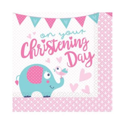 On Your Christening Day Pink Luncheon Napkins 16pk / 2PLY